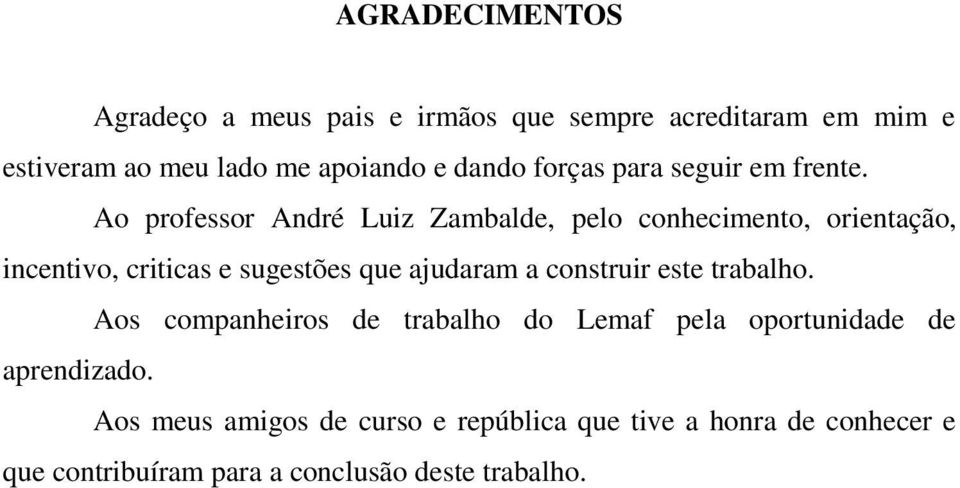 Ao professor André Luiz Zambalde, pelo conhecimento, orientação, incentivo, criticas e sugestões que ajudaram a