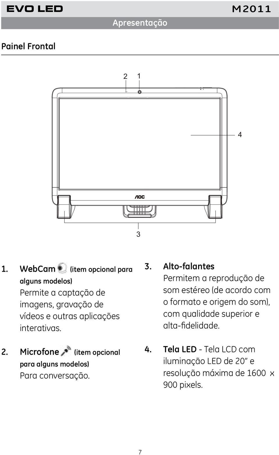 interativas. 2. Microfone (item opcional para alguns modelos) Para conversação. 3.