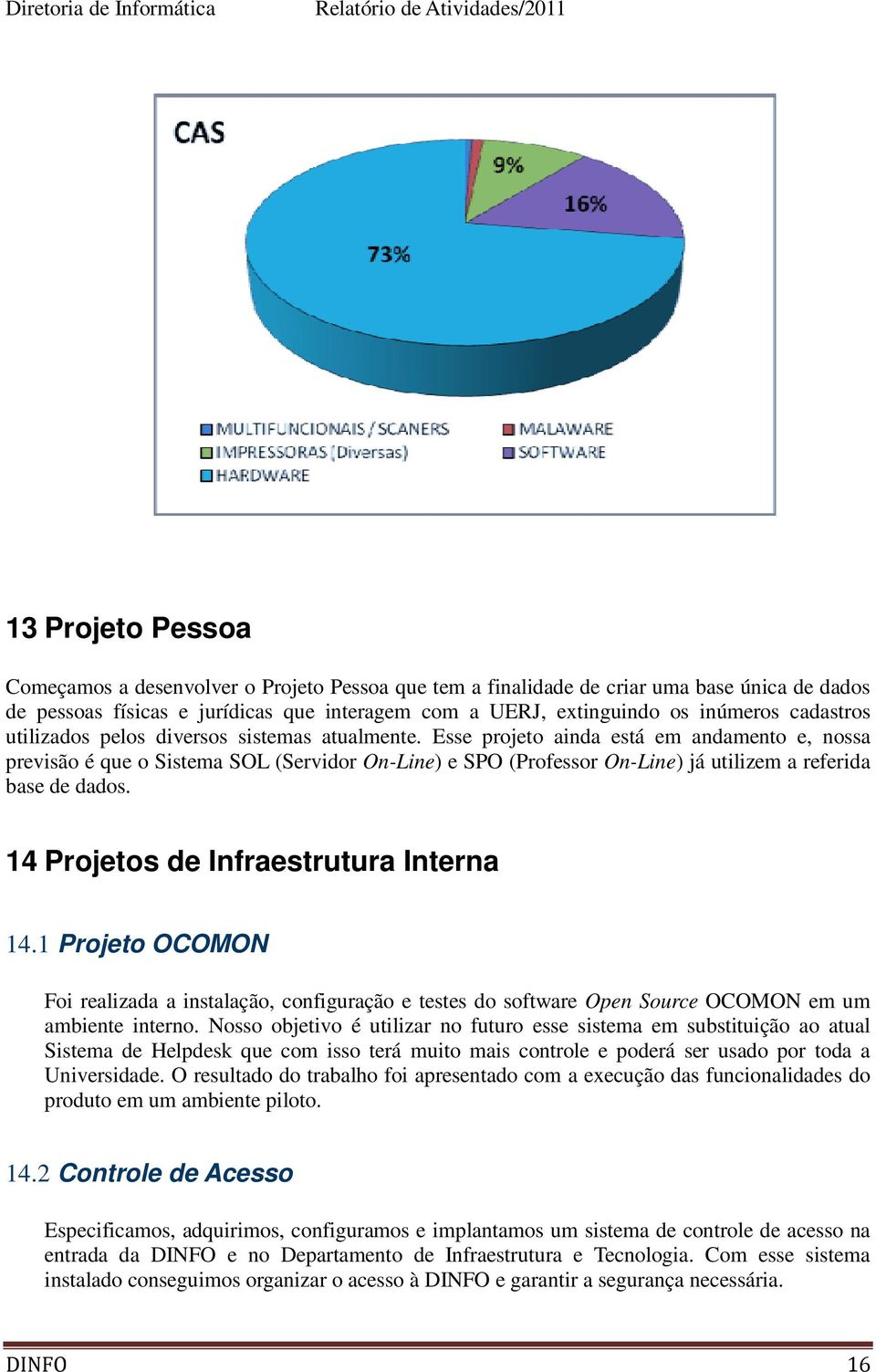 Esse projeto ainda está em andamento e, nossa previsão é que o Sistema SOL (Servidor On-Line) e SPO (Professor On-Line) já utilizem a referida base de dados. 14 Projetos de Infraestrutura Interna 14.