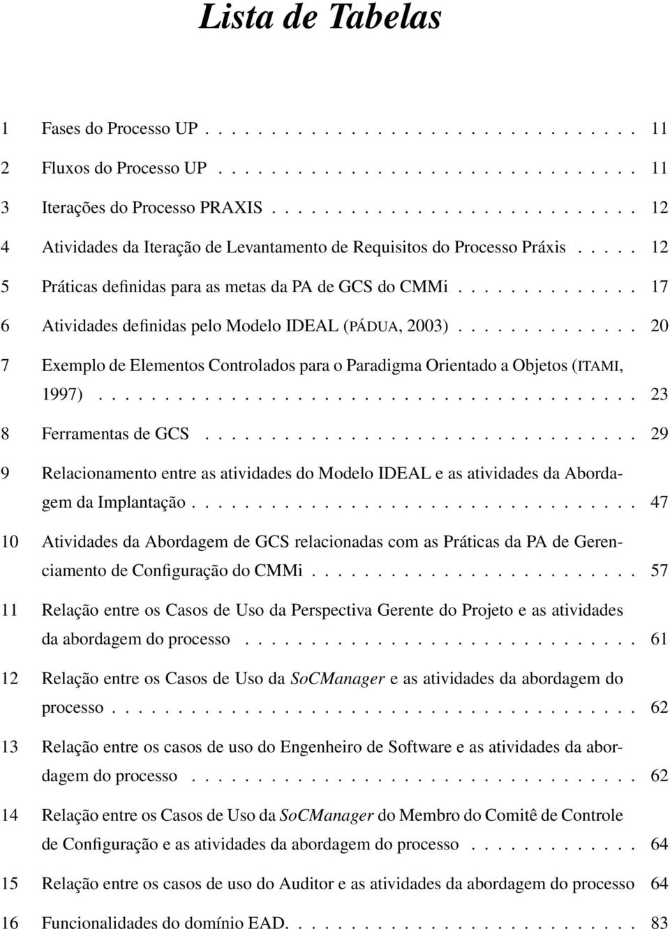 ............. 17 6 Atividades definidas pelo Modelo IDEAL (PÁDUA, 2003).............. 20 7 Exemplo de Elementos Controlados para o Paradigma Orientado a Objetos (ITAMI, 1997)......................................... 23 8 Ferramentas de GCS.