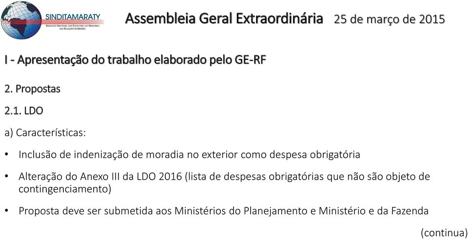 obrigatória Alteração do Anexo III da LDO 2016 (lista de despesas obrigatórias que não são