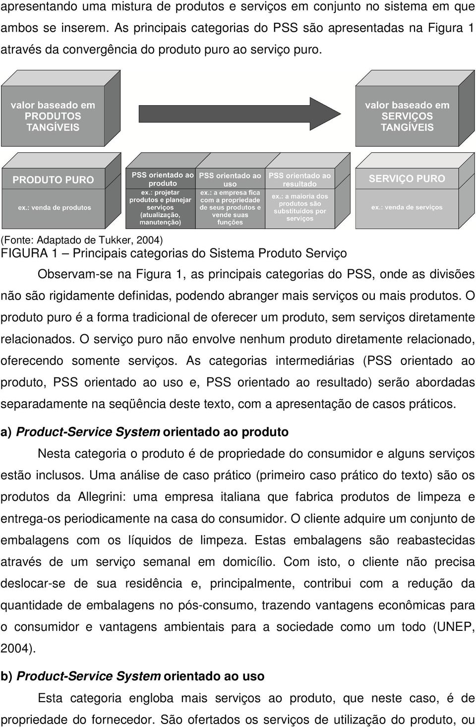 (Fonte: Adaptado de Tukker, 2004) FIGURA 1 Principais categorias do Sistema Produto Serviço Observam-se na Figura 1, as principais categorias do PSS, onde as divisões não são rigidamente definidas,