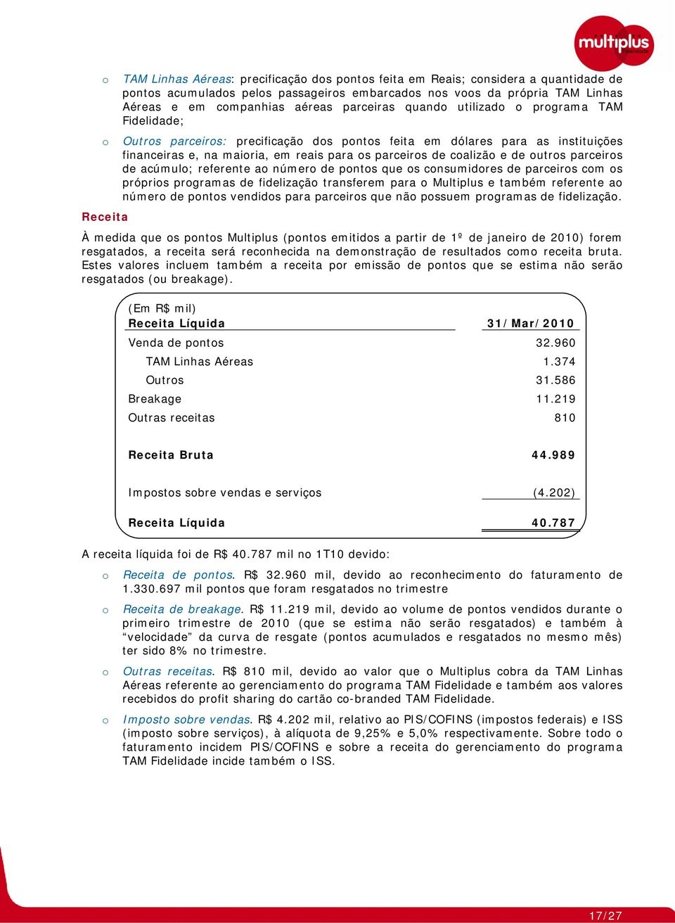 referente a númer de pnts que s cnsumidres de parceirs cm s própris prgramas de fidelizaçã transferem para Multiplus e também referente a númer de pnts vendids para parceirs que nã pssuem prgramas de