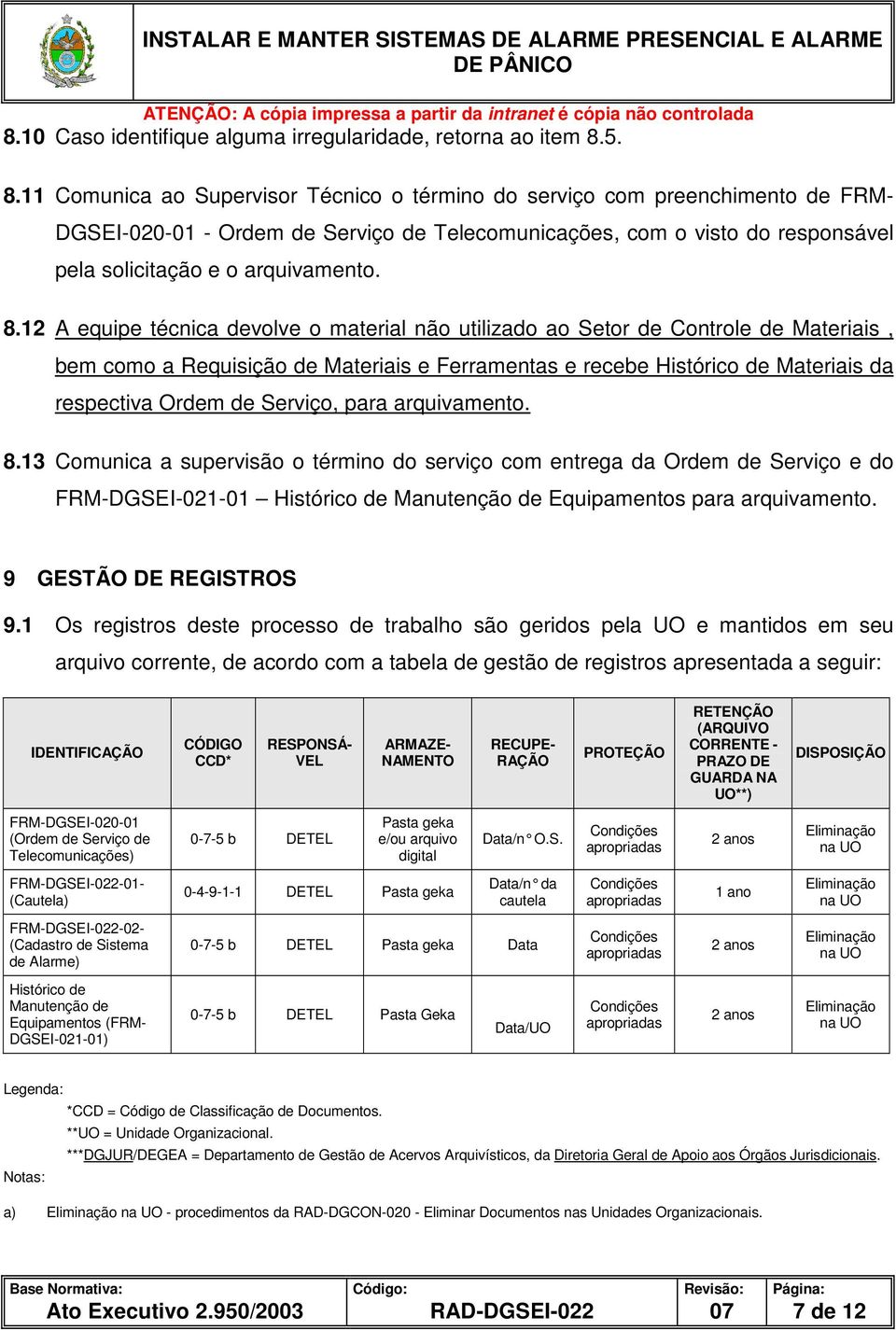 8.12 A equipe técnica devolve o material não utilizado ao Setor de Controle de Materiais, bem como a Requisição de Materiais e Ferramentas e recebe Histórico de Materiais da respectiva Ordem de