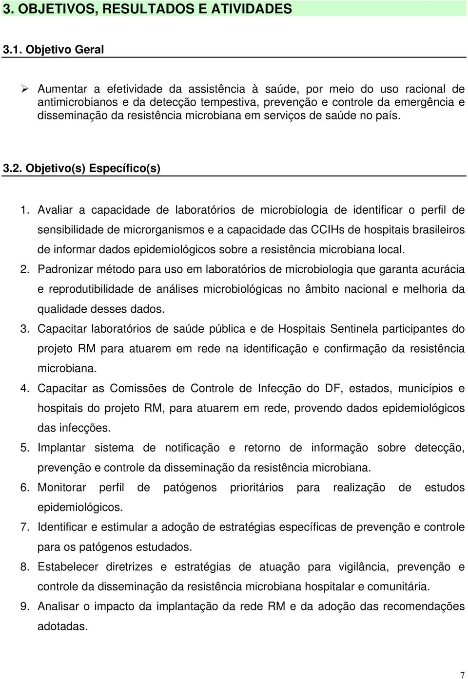 microbiana em serviços de saúde no país. 3.2. Objetivo(s) Específico(s) 1.