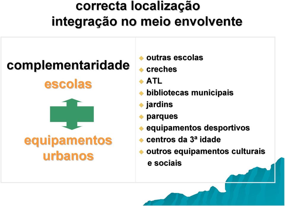 creches! ATL! bibliotecas municipais! jardins! parques!