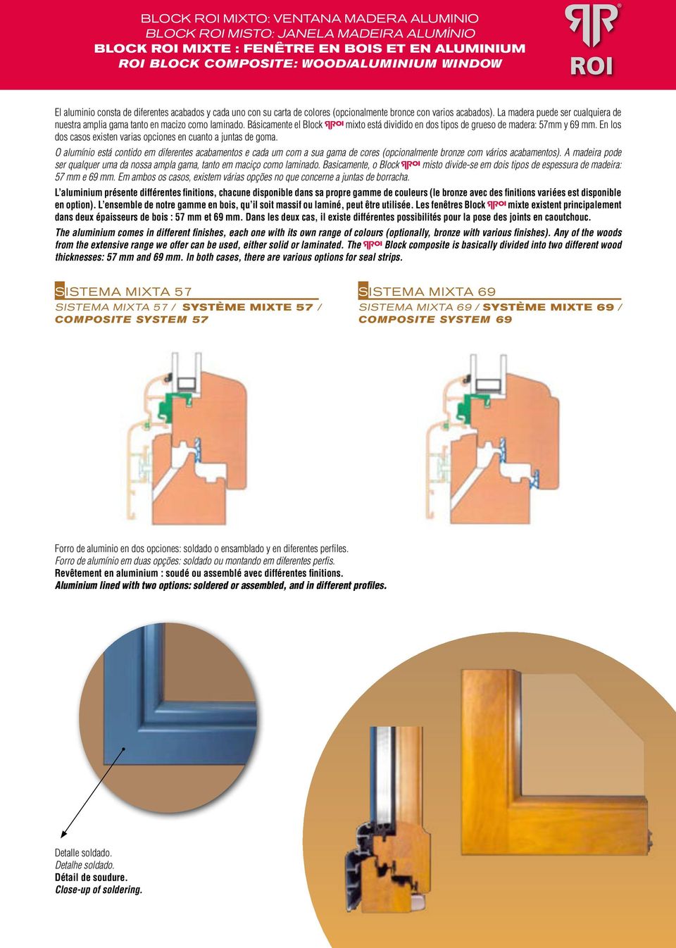 Básicamente el Block mixto está dividido en dos tipos de grueso de madera: 57mm y 69 mm. En los dos casos existen varias opciones en cuanto a juntas de goma.