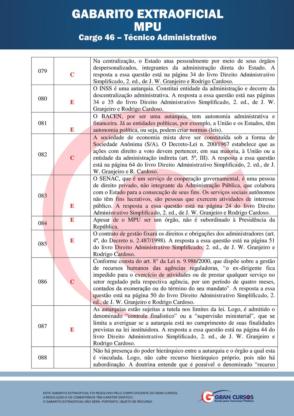 onstitui entidade da administração e decorre da descentralização administrativa. A resposta a essa questão está nas páginas 34 e 35 do livro Direito Administrativo Simplificado, 2. ed., de J. W.