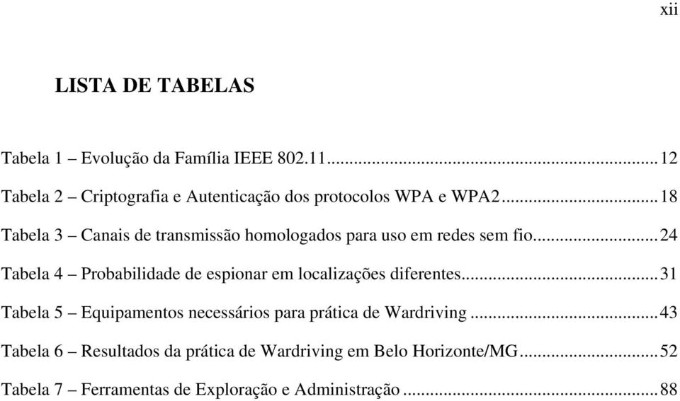 .. 18 Tabela 3 Canais de transmissão homologados para uso em redes sem fio.