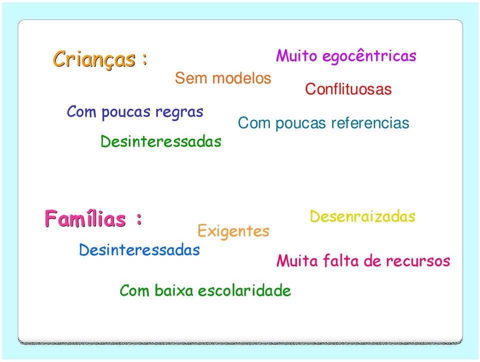 referencias Desinteressadas Famílias : Exigentes