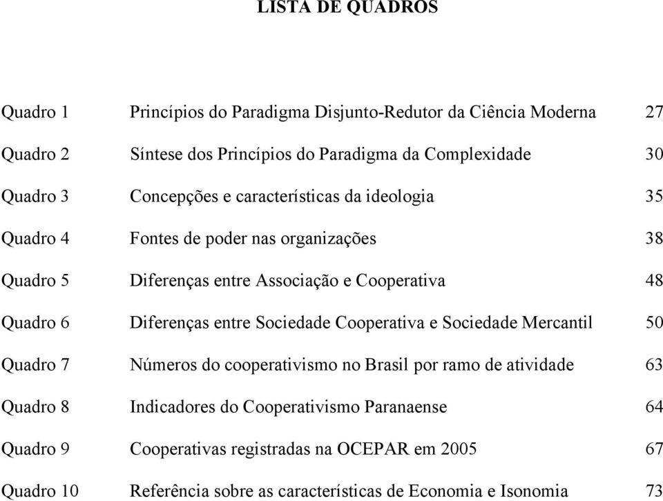 Cooperativa Diferenças entre Sociedade Cooperativa e Sociedade Mercantil Números do cooperativismo no Brasil por ramo de atividade 38 48 50 63 Quadro 8