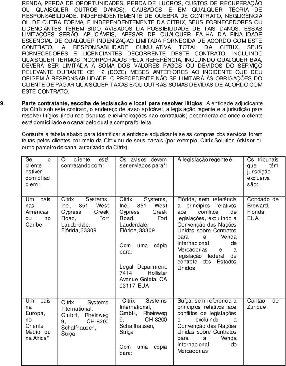 ESSAS LIMITAÇÕES SERÃO APLICÁVEIS, APESAR DE QUALQUER FALHA DA FINALIDADE ESSENCIAL DE QUALQUER INDENIZAÇÃO LIMITADA FORNECIDA DE ACORDO COM ESTE CONTRATO.