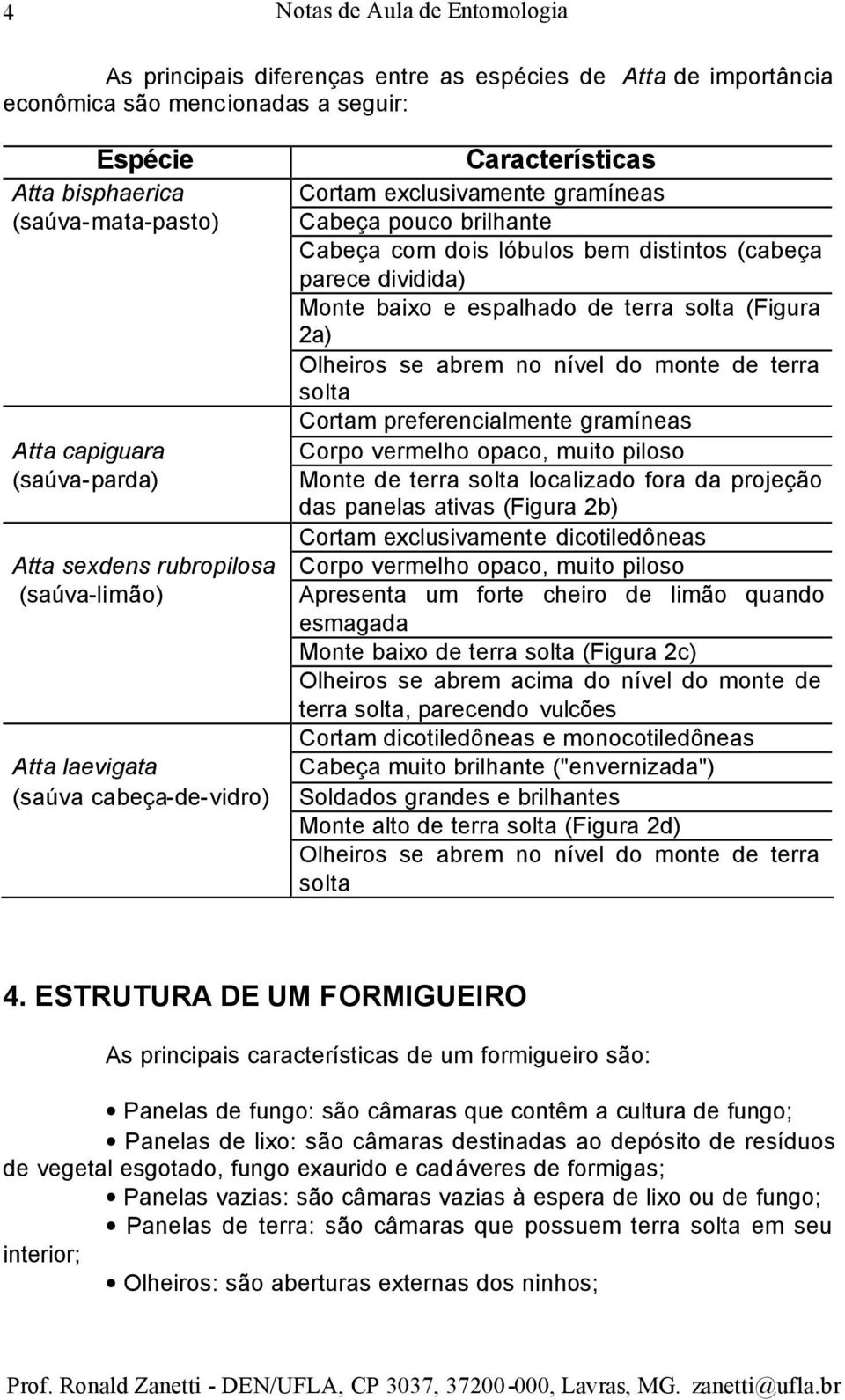 monte de terra solta Cortam preferencialmente gramíneas Atta capiguara Corpo vermelho opaco, muito piloso (saúva-parda) Monte de terra solta localizado fora da projeção das panelas ativas (Figura 2b)