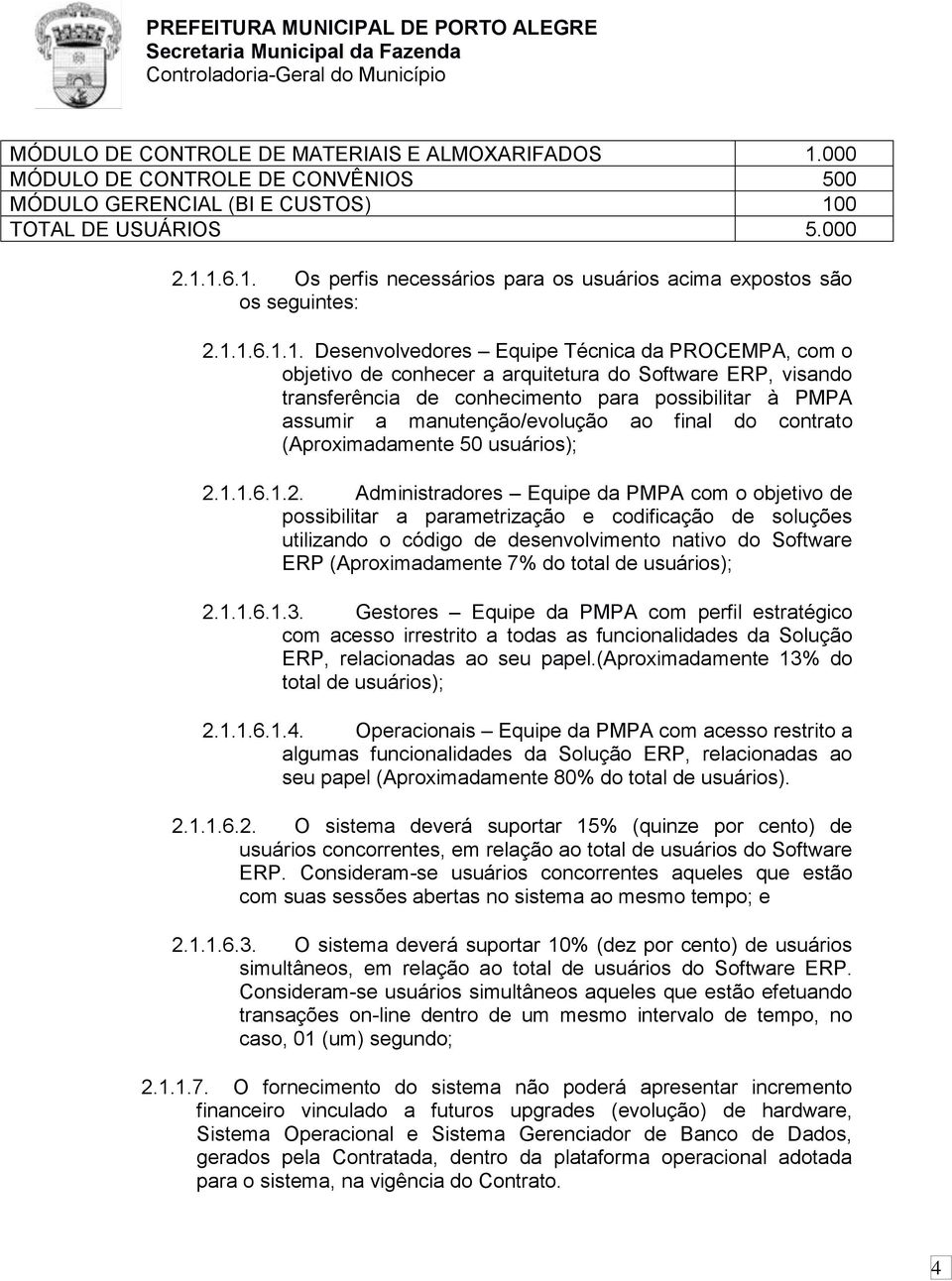 manutenção/evolução ao final do contrato (Aproximadamente 50 usuários); 2.