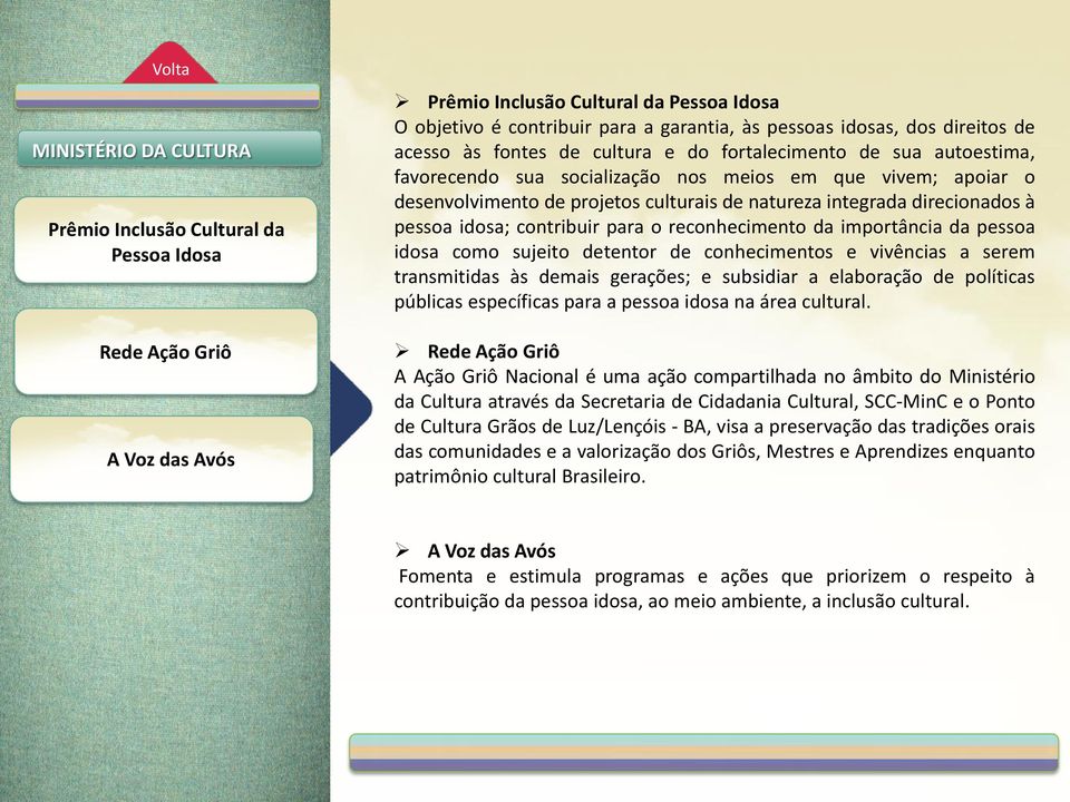 integrada direcionados à pessoa idosa; contribuir para o reconhecimento da importância da pessoa idosa como sujeito detentor de conhecimentos e vivências a serem transmitidas às demais gerações; e