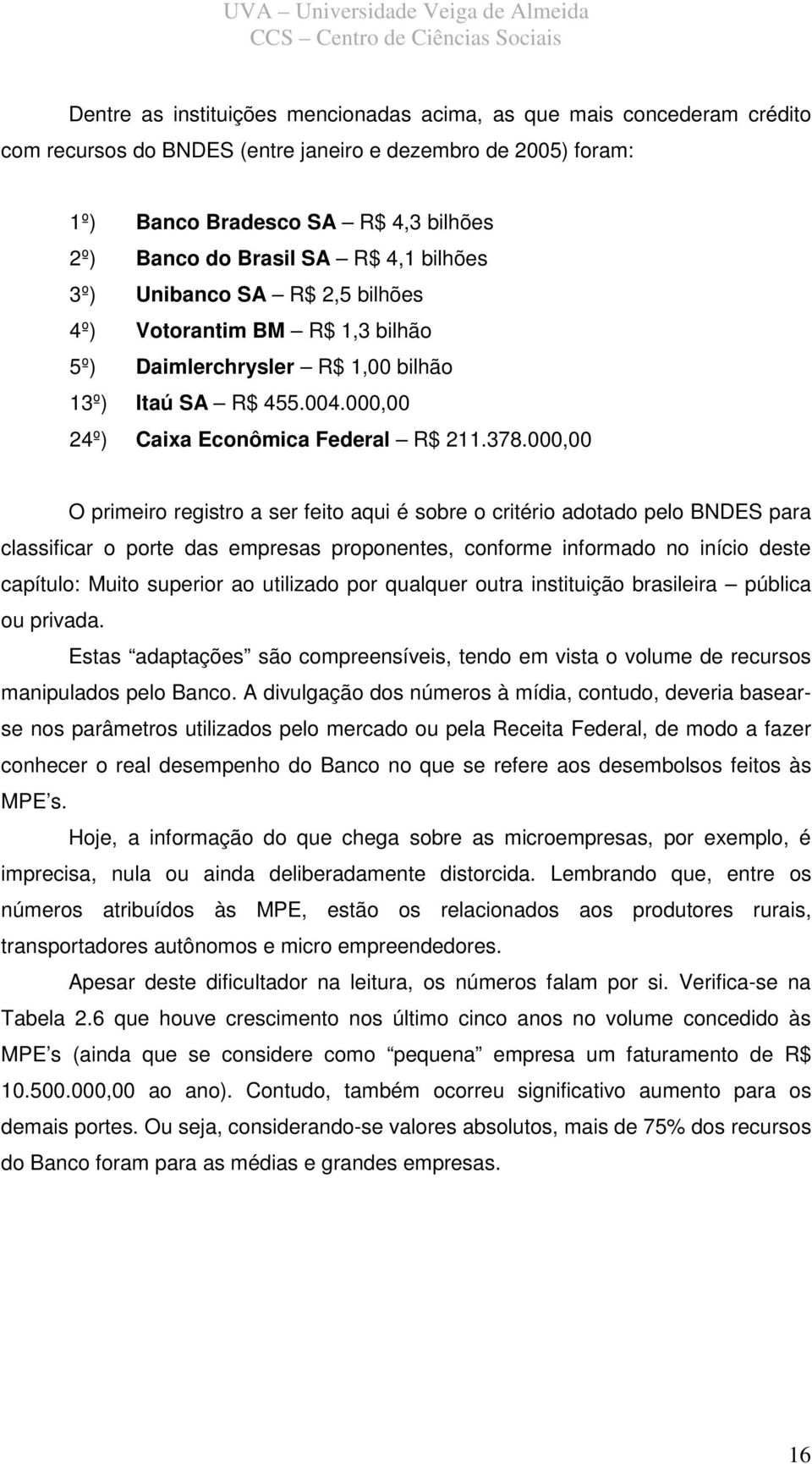 000,00 O primeiro registro a ser feito aqui é sobre o critério adotado pelo BNDES para classificar o porte das empresas proponentes, conforme informado no início deste capítulo: Muito superior ao