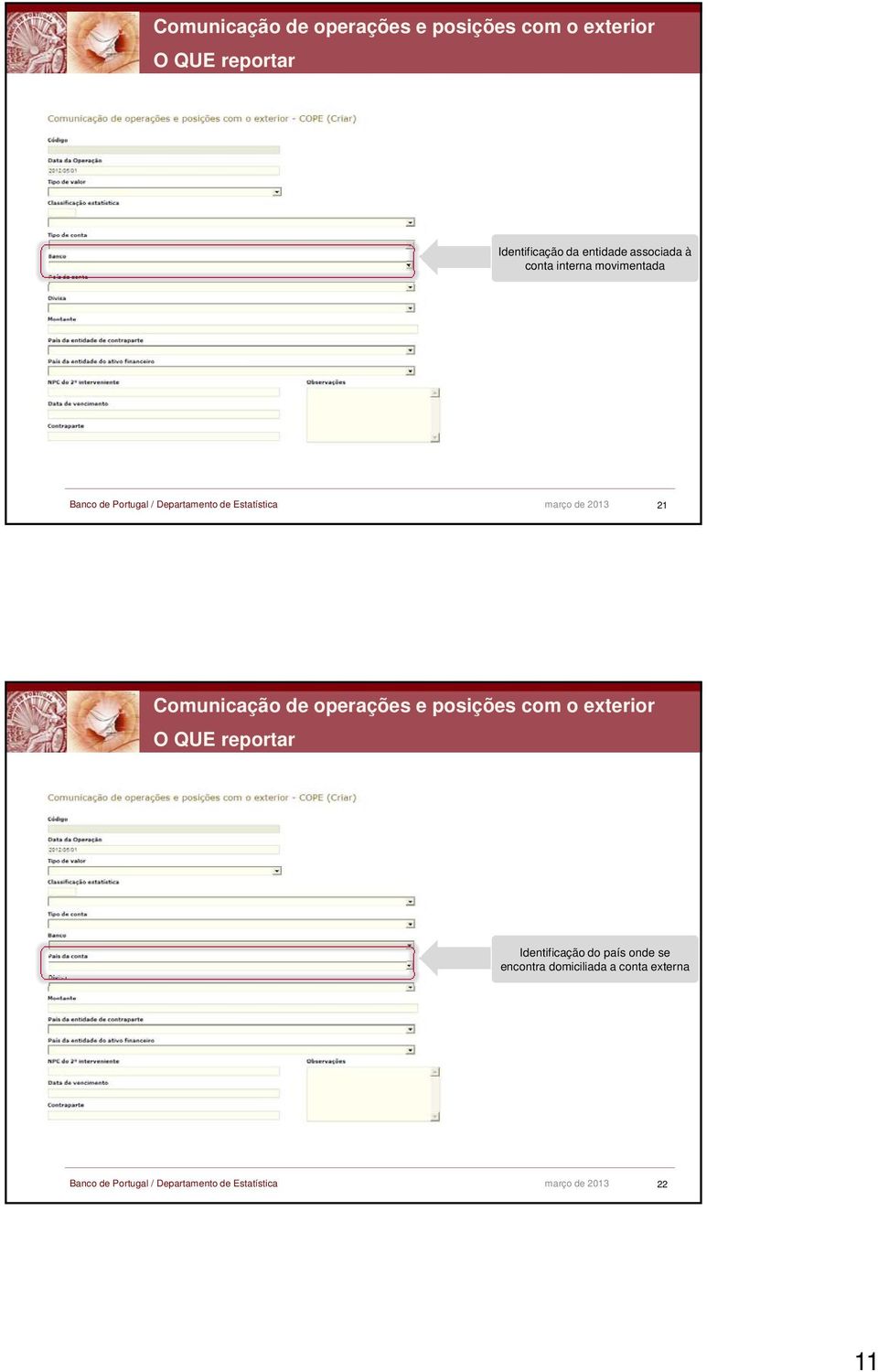 Comunicação de operações e posições com o exterior O QUE reportar Identificação do país onde