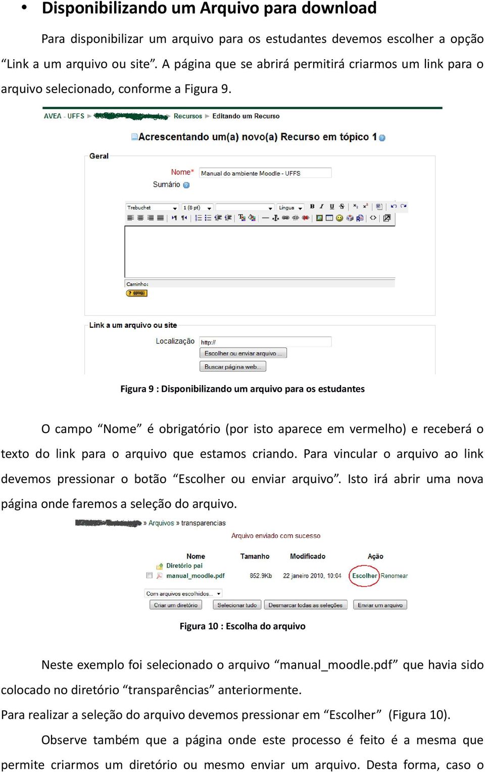 Figura 9 : Disponibilizando um arquivo para os estudantes O campo Nome é obrigatório (por isto aparece em vermelho) e receberá o texto do link para o arquivo que estamos criando.