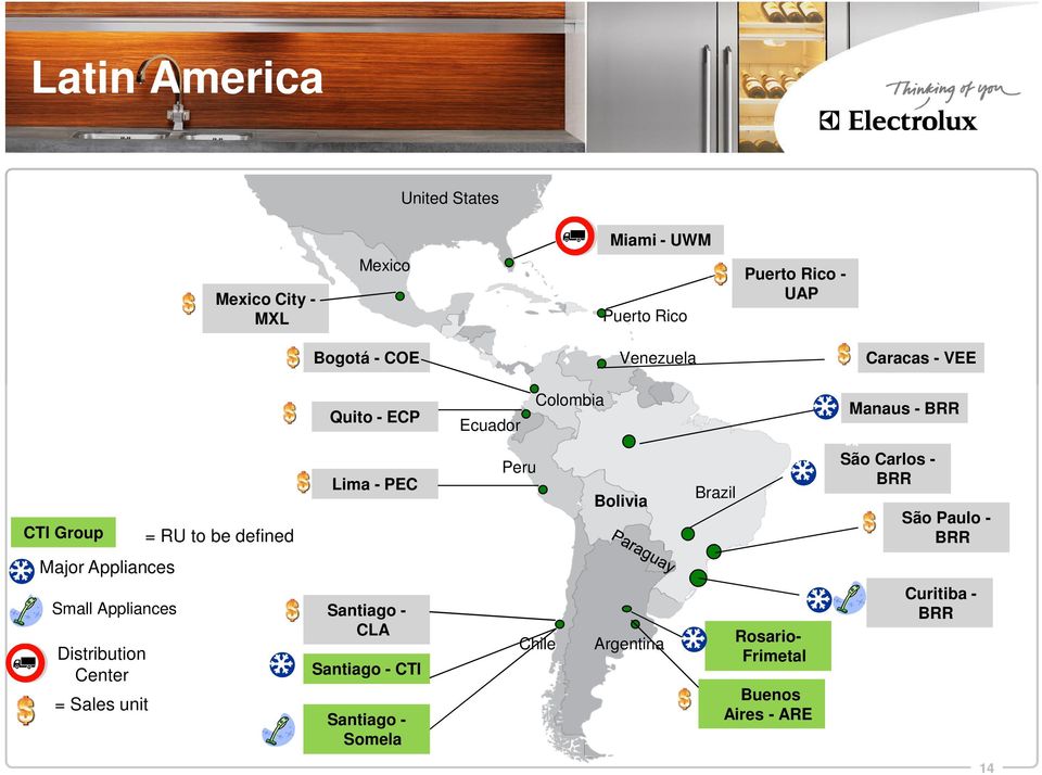 Bolivia Brazil São Carlos - BRR São Paulo - BRR Major Appliances Small Appliances Distribution Center = Sales