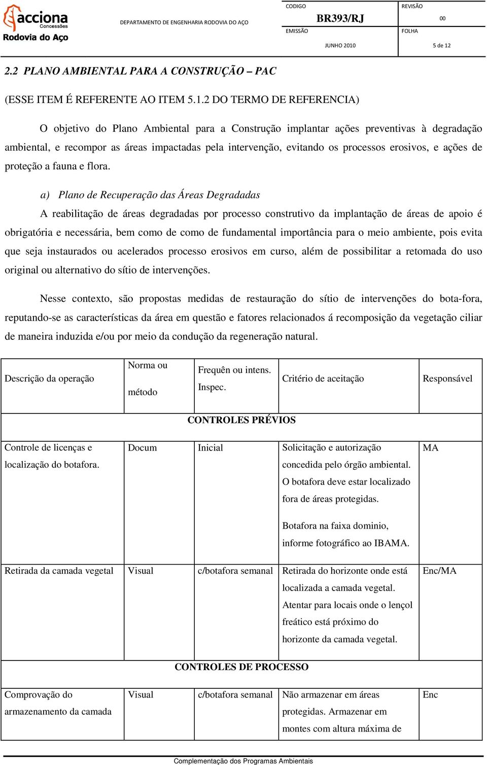 2.2 PLANO AMBIENTAL PARA A CONSTRUÇÃO PAC (ESSE ITEM É REFERENTE AO ITEM 5.1.