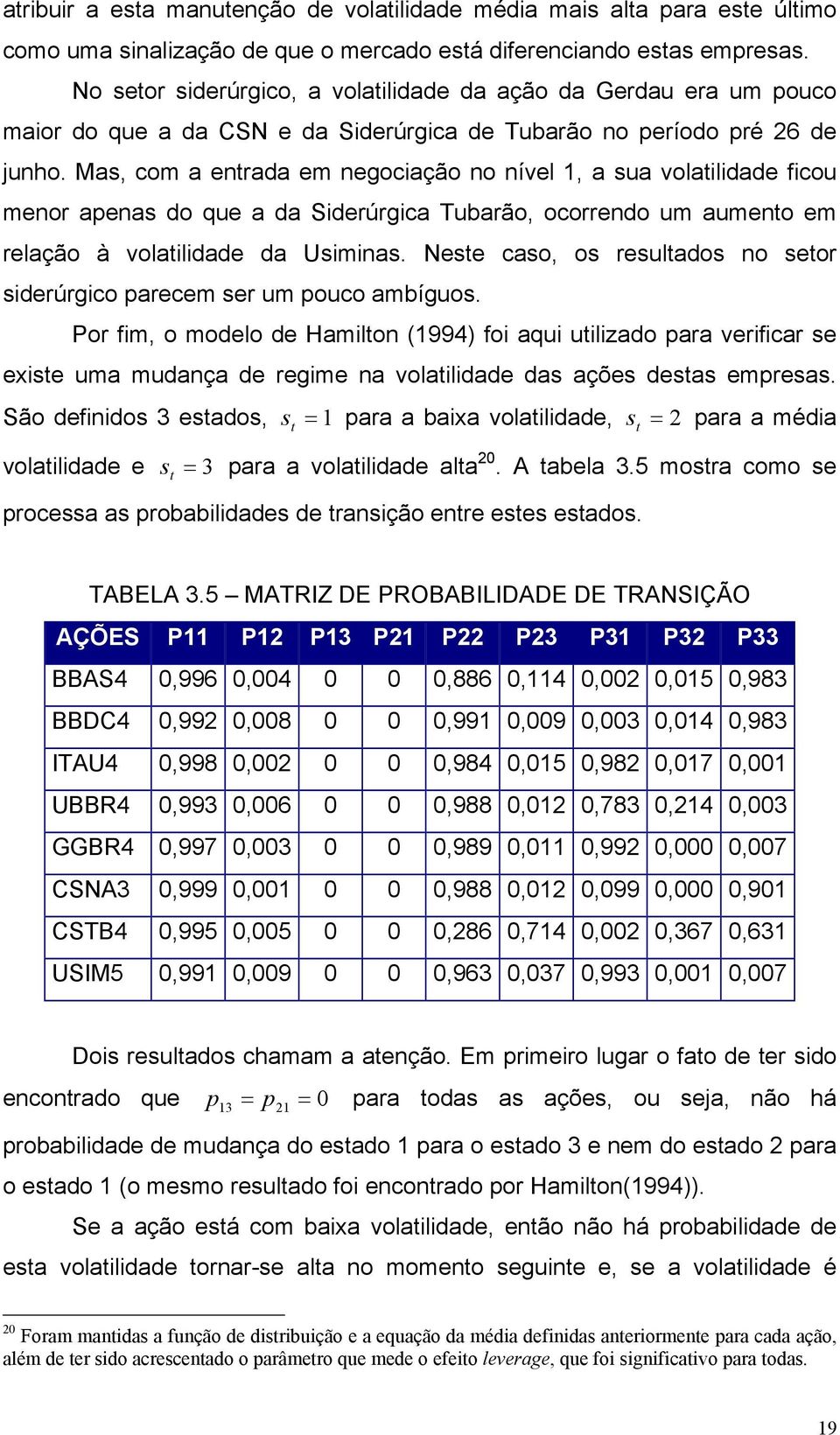 Mas, com a enrada em negociação no nível 1, a sua volailidade ficou menor apenas do que a da Siderúrgica Tubarão, ocorrendo um aumeno em relação à volailidade da Usiminas.