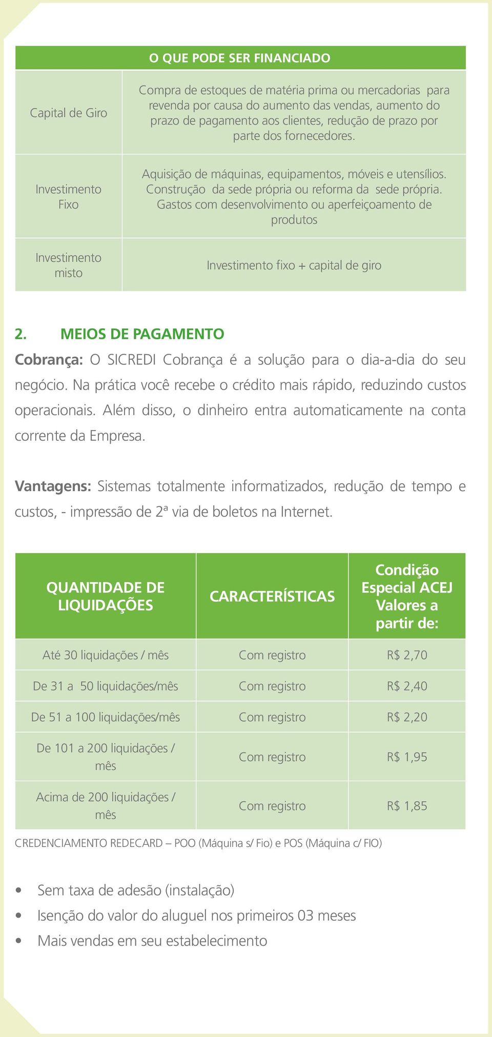 Gastos com desenvolvimento ou aperfeiçoamento de produtos Investimento misto Investimento fixo + capital de giro 2.