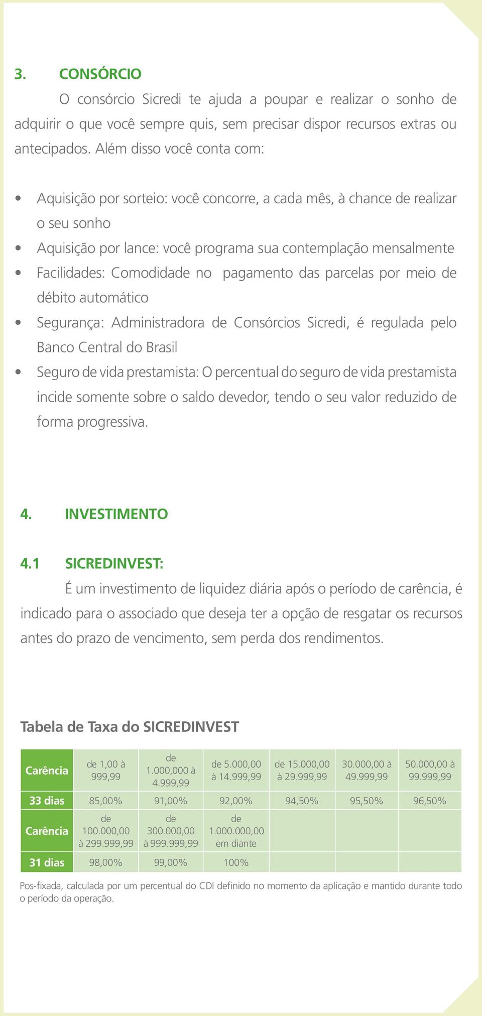 no pagamento das parcelas por meio de débito automático Segurança: Administradora de Consórcios Sicredi, é regulada pelo Banco Central do Brasil Seguro de vida prestamista: O percentual do seguro de