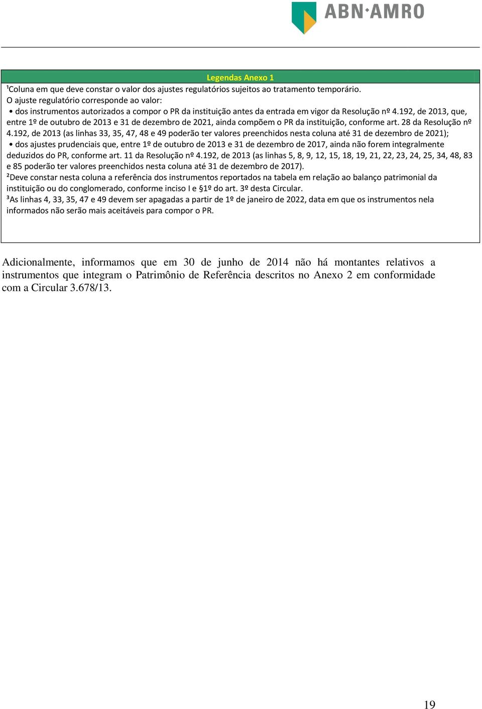 192, de 2013, que, entre 1º de outubro de 2013 e 31 de dezembro de 2021, ainda compõem o PR da instituição, conforme art. 28 da Resolução nº 4.