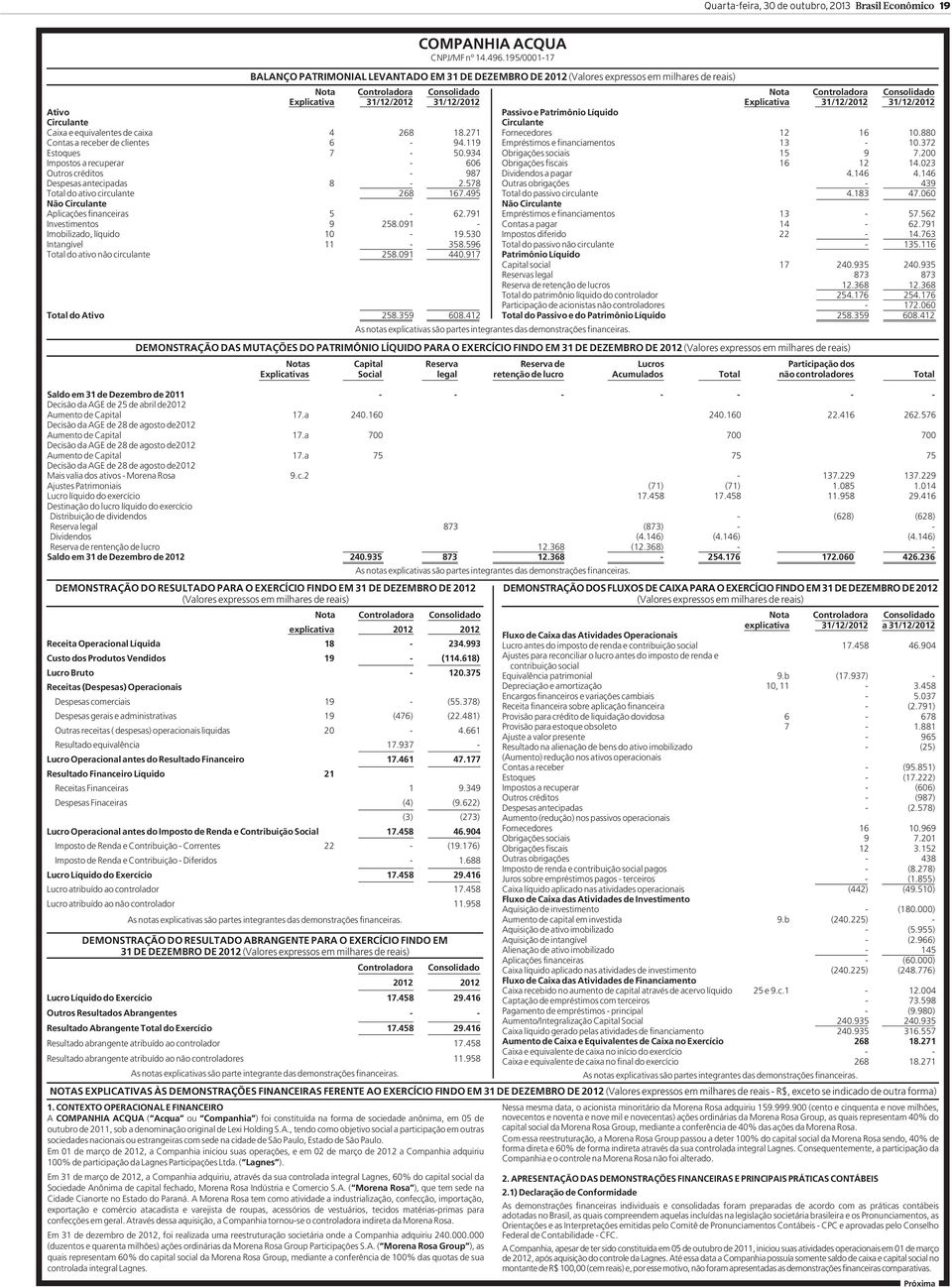 equivalentes de caixa 4 268 18.271 Contas a receber de clientes 6-94.119 Estoques 7-50.934 Impostos a recuperar - 606 Outros créditos - 987 Despesas antecipadas 8-2.