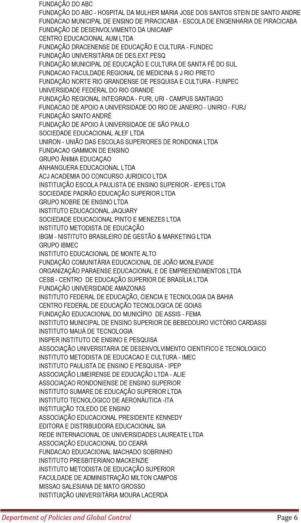 PESQ FUNDAÇÃO MUNICIPAL DE EDUCAÇÃO E CULTURA DE SANTA FÉ DO SUL FUNDACAO FACULDADE REGIONAL DE MEDICINA S J RIO PRETO FUNDAÇÃO NORTE RIO GRANDENSE DE PESQUISA E CULTURA - FUNPEC UNIVERSIDADE FEDERAL