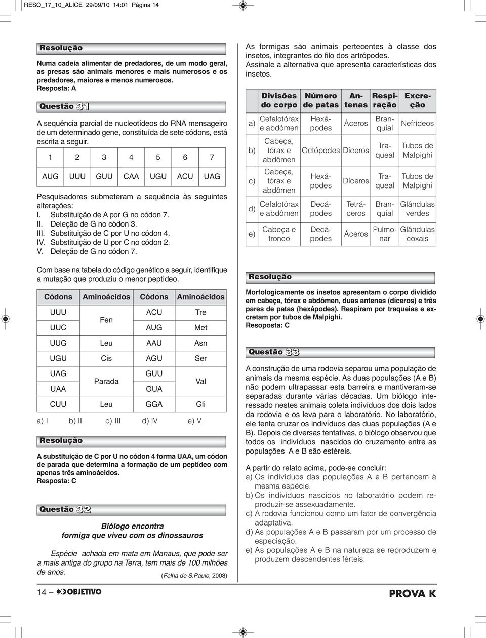 Pesquisadores submeteram a sequência às seguintes alterações: I. Substituição de A por G no códon 7. II. Deleção de G no códon 3. III. Substituição de C por U no códon 4. IV.