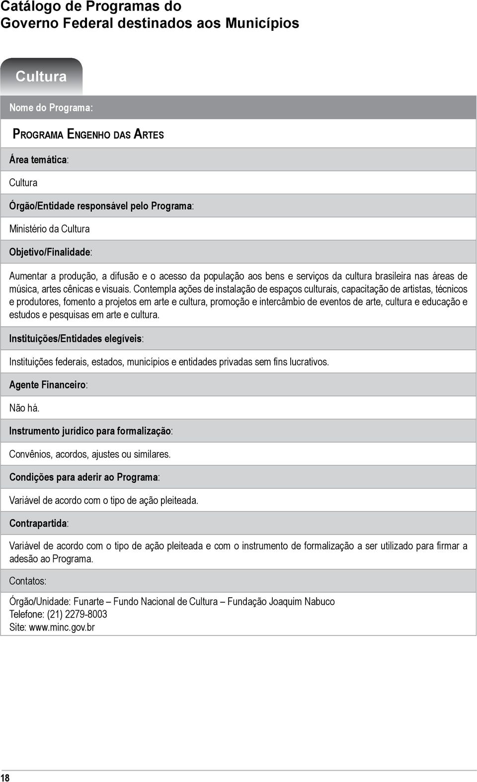 Contempla ações de instalação de espaços culturais, capacitação de artistas, técnicos e produtores, fomento a projetos em arte e cultura, promoção e intercâmbio de eventos de arte, cultura e educação