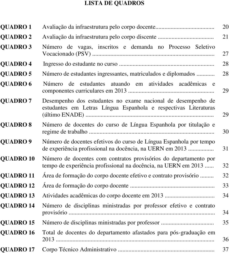 .. 28 QUADRO 5 Número de estudantes ingressantes, matriculados e diplomados.