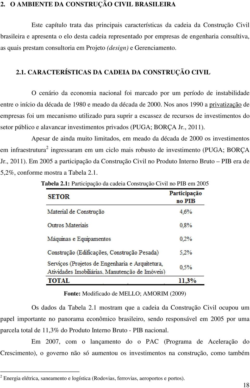 CARACTERÍSTICAS DA CADEIA DA CONSTRUÇÃO CIVIL O cenário da economia nacional foi marcado por um período de instabilidade entre o início da década de 1980 e meado da década de 2000.