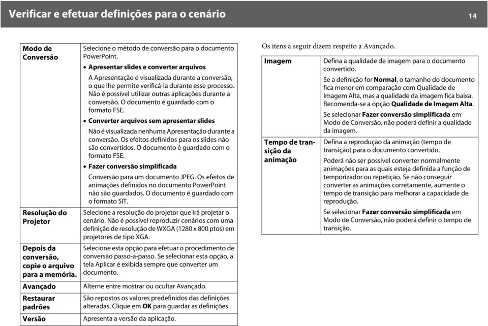 Apresentar slides e converter arquivos A Apresentação é visualizada durante a conversão, o que lhe permite verificá-la durante esse processo.