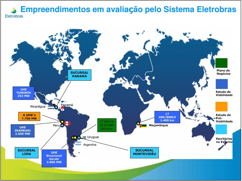600 MW Peru Uruguai Argentina LT 500 kv 60 Km/BR (390 Km) LT 400/800kV 1.