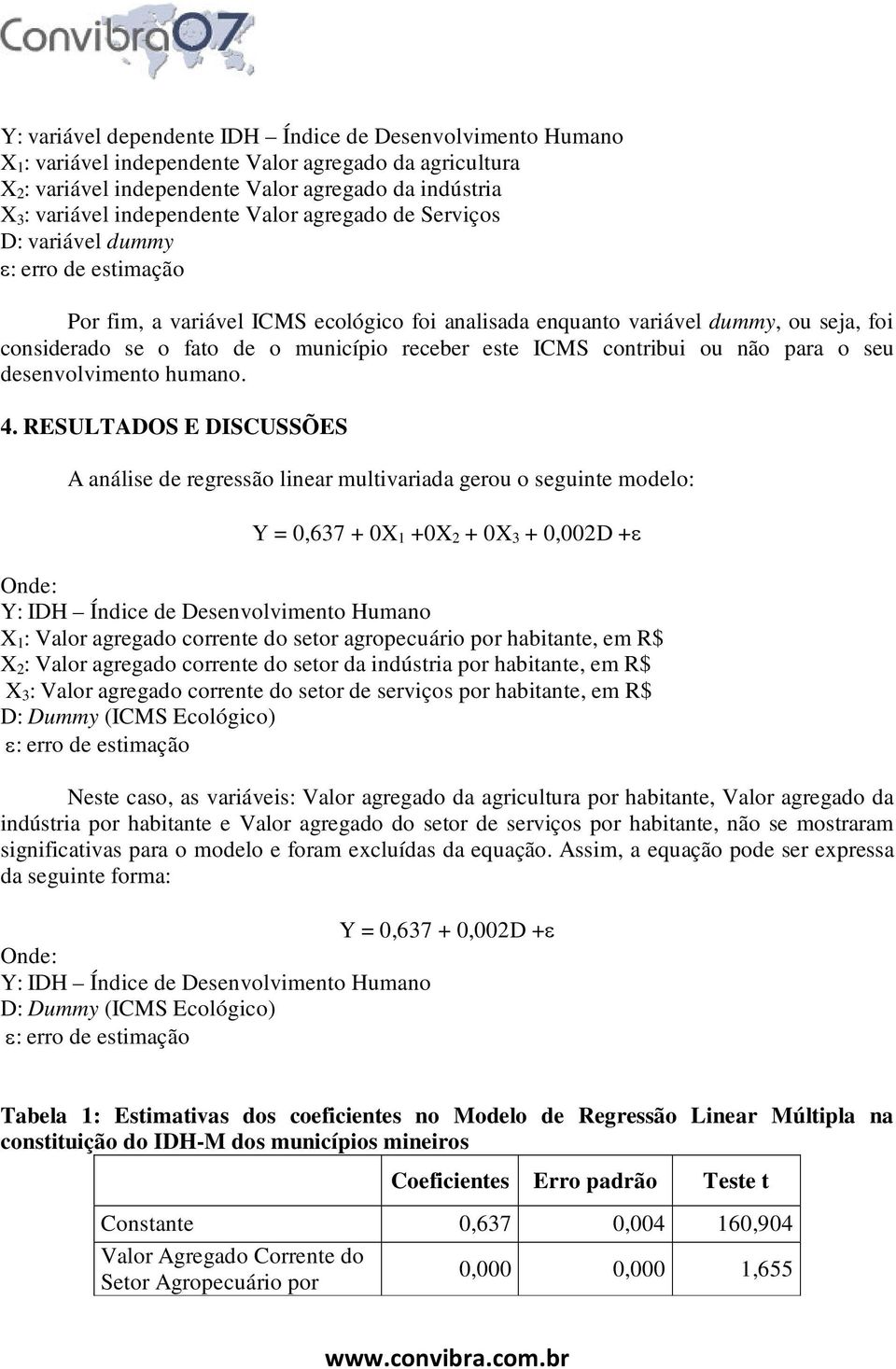 município receber este ICMS contribui ou não para o seu desenvolvimento humano. 4.