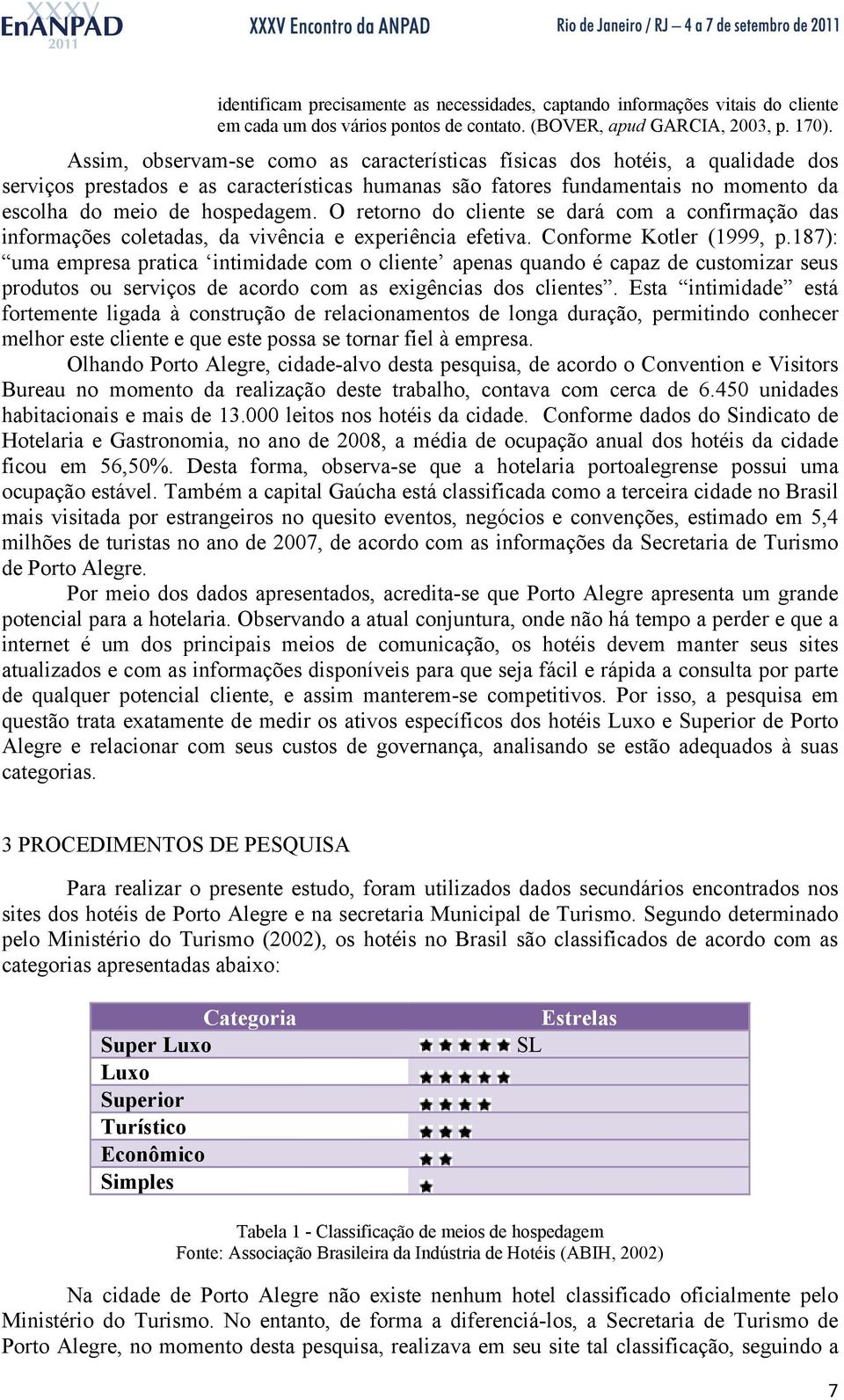 O retorno do cliente se dará com a confirmação das informações coletadas, da vivência e experiência efetiva. Conforme Kotler (1999, p.