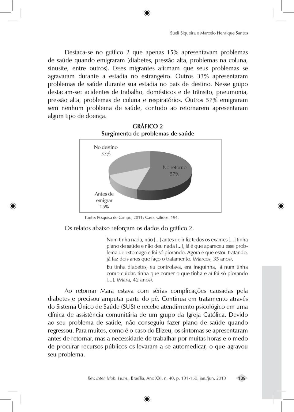 Nesse grupo destacam-se: acidentes de trabalho, domésticos e de trânsito, pneumonia, pressão alta, problemas de coluna e respiratórios.