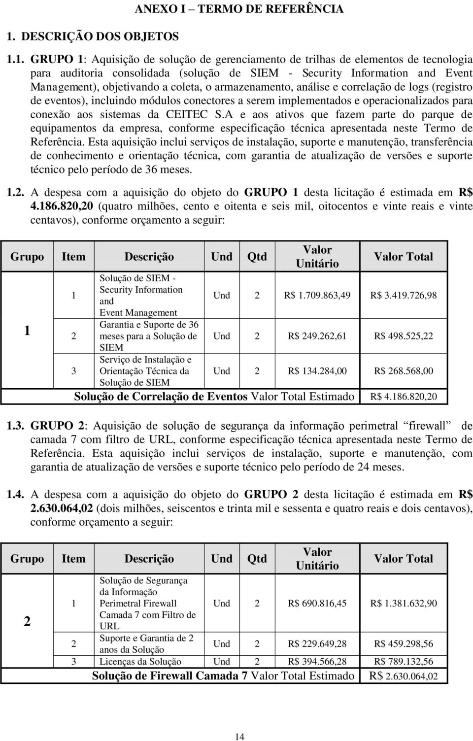 para conexão aos sistemas da CEITEC S.A e aos ativos que fazem parte do parque de equipamentos da empresa, conforme especificação técnica apresentada neste Termo de Referência.