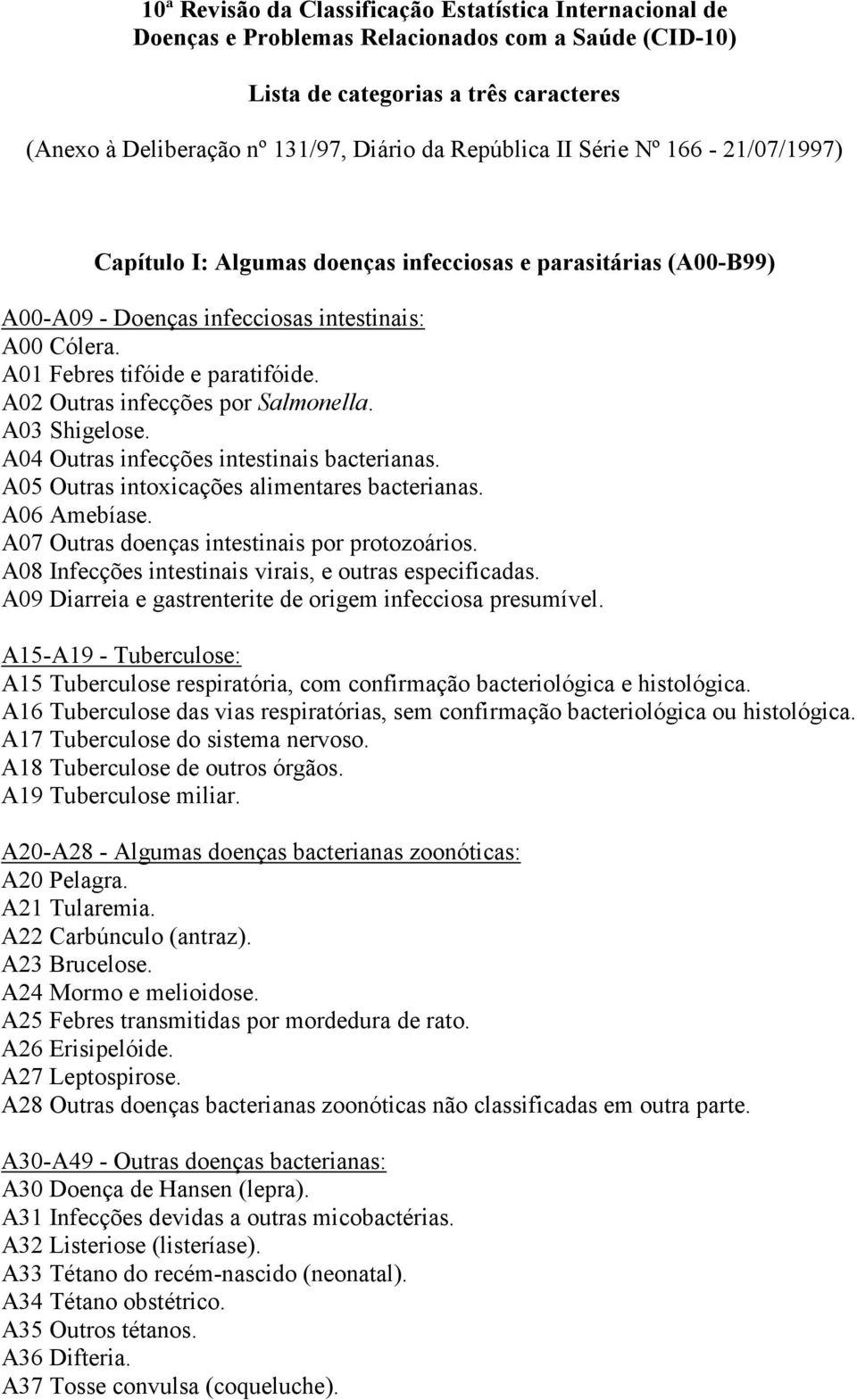 A02 Outras infecções por Salmonella. A03 Shigelose. A04 Outras infecções intestinais bacterianas. A05 Outras intoxicações alimentares bacterianas. A06 Amebíase.