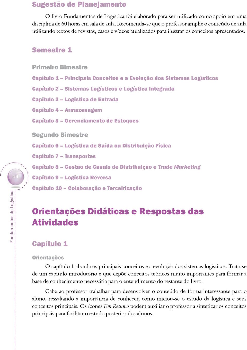 Semestre 1 Primeiro Bimestre Capítulo 1 Principais Conceitos e a Evolução dos Sistemas Logísticos Capítulo 2 Sistemas Logísticos e Logística Integrada Capítulo 3 Logística de Entrada Capítulo 4