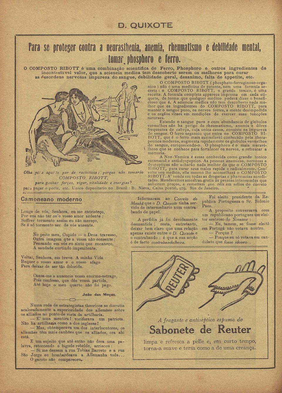 etc. O COMPOSTO RIBOTT ( phosphato-ferruginoso-organico ) não é uma medicina de patente, nem uma formula sec_reta : o COMPOSTO RIBOTT, o grand" tonico, é uma receita.