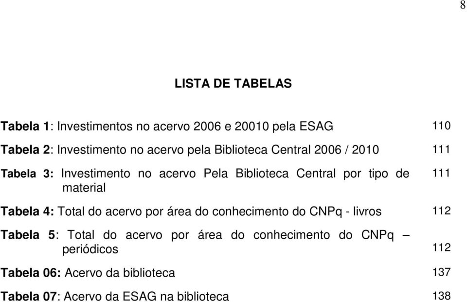 material 111 Tabela 4: Total do acervo por área do conhecimento do CNPq - livros 112 Tabela 5: Total do acervo por