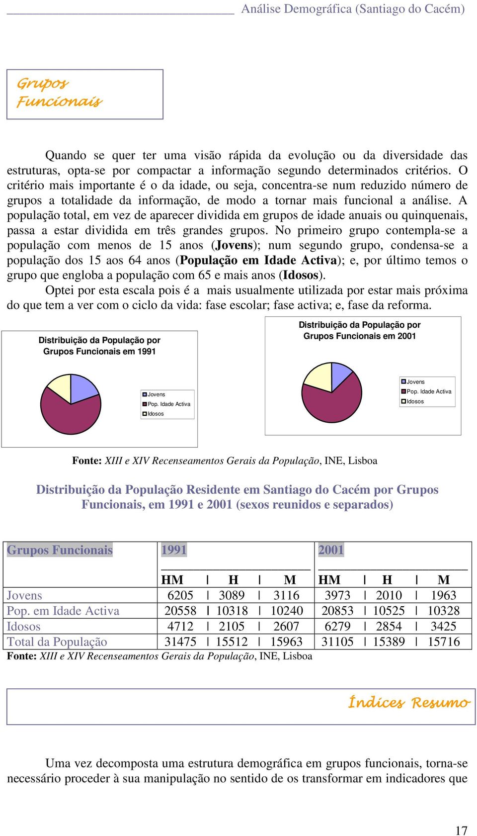 A população total, em vez de aparecer dividida em grupos de idade anuais ou quinquenais, passa a estar dividida em três grandes grupos.