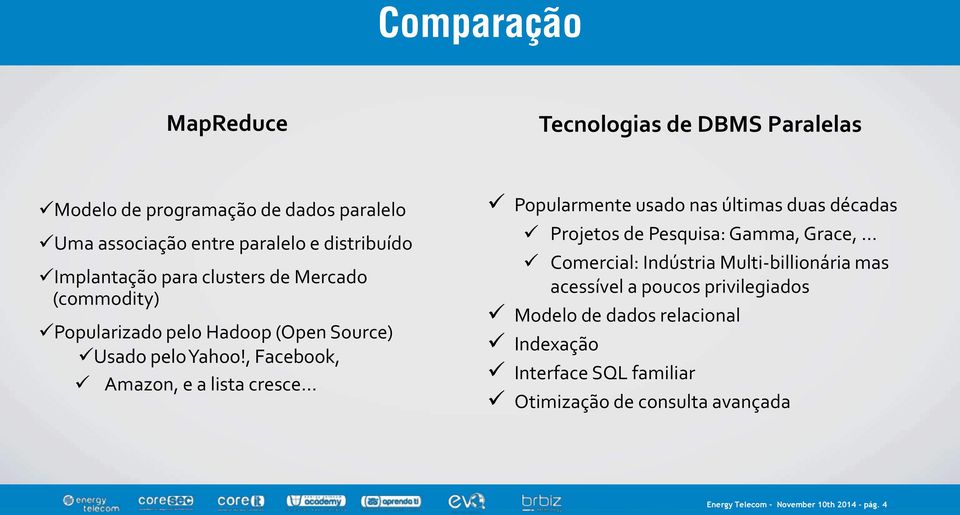 , Facebook, Amazon, e a lista cresce Popularmente usado nas últimas duas décadas Projetos de Pesquisa: Gamma, Grace, Comercial: