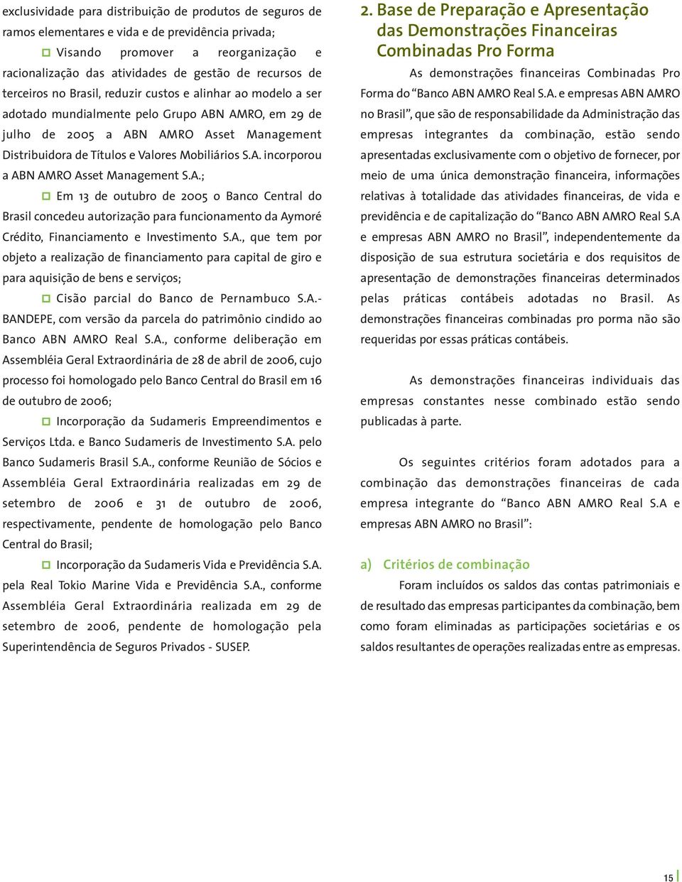 Mobiliários S.A. incorporou a ABN AMRO Asset Management S.A.; Em 13 de outubro de 2005 o Banco Central do Brasil concedeu autorização para funcionamento da Aymoré Crédito, Financiamento e Investimento S.