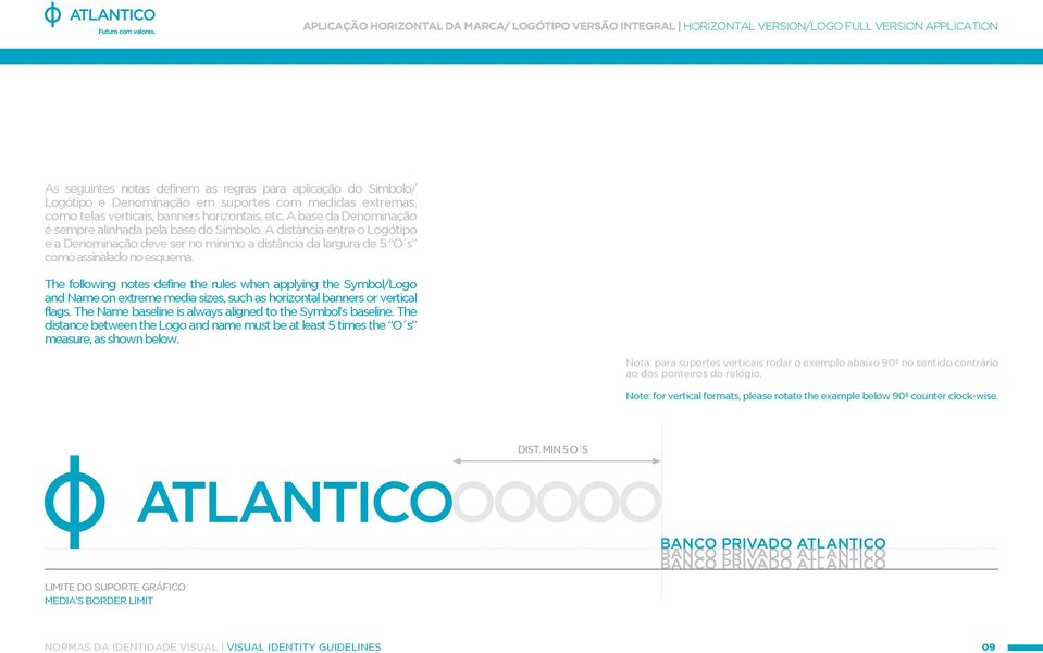 A distância entre o Logótipo e a Denominação deve ser no mínimo a distância da largura de 5 O s como assinalado no esquema.