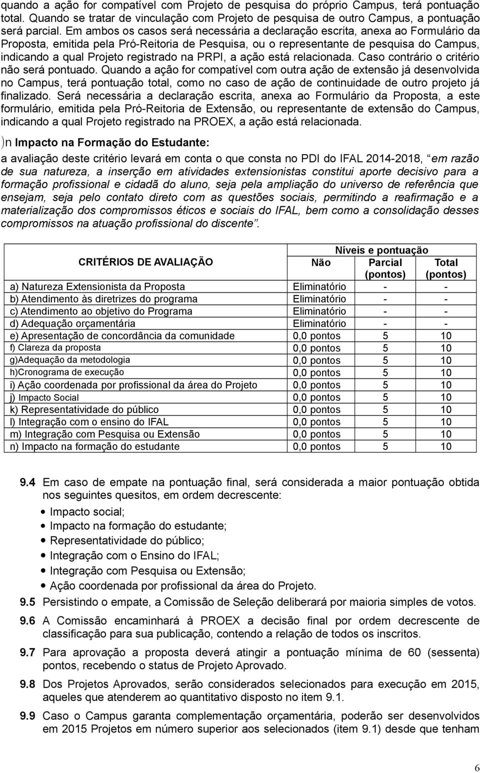 registrado na PRPI, a ação está relacionada. Caso contrário o critério não será pontuado.