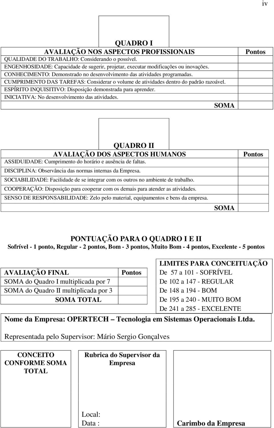 ESPÍRITO INQUISITIVO: Disposição demonstrada para aprender. INICIATIVA: No desenvolvimento das atividades.